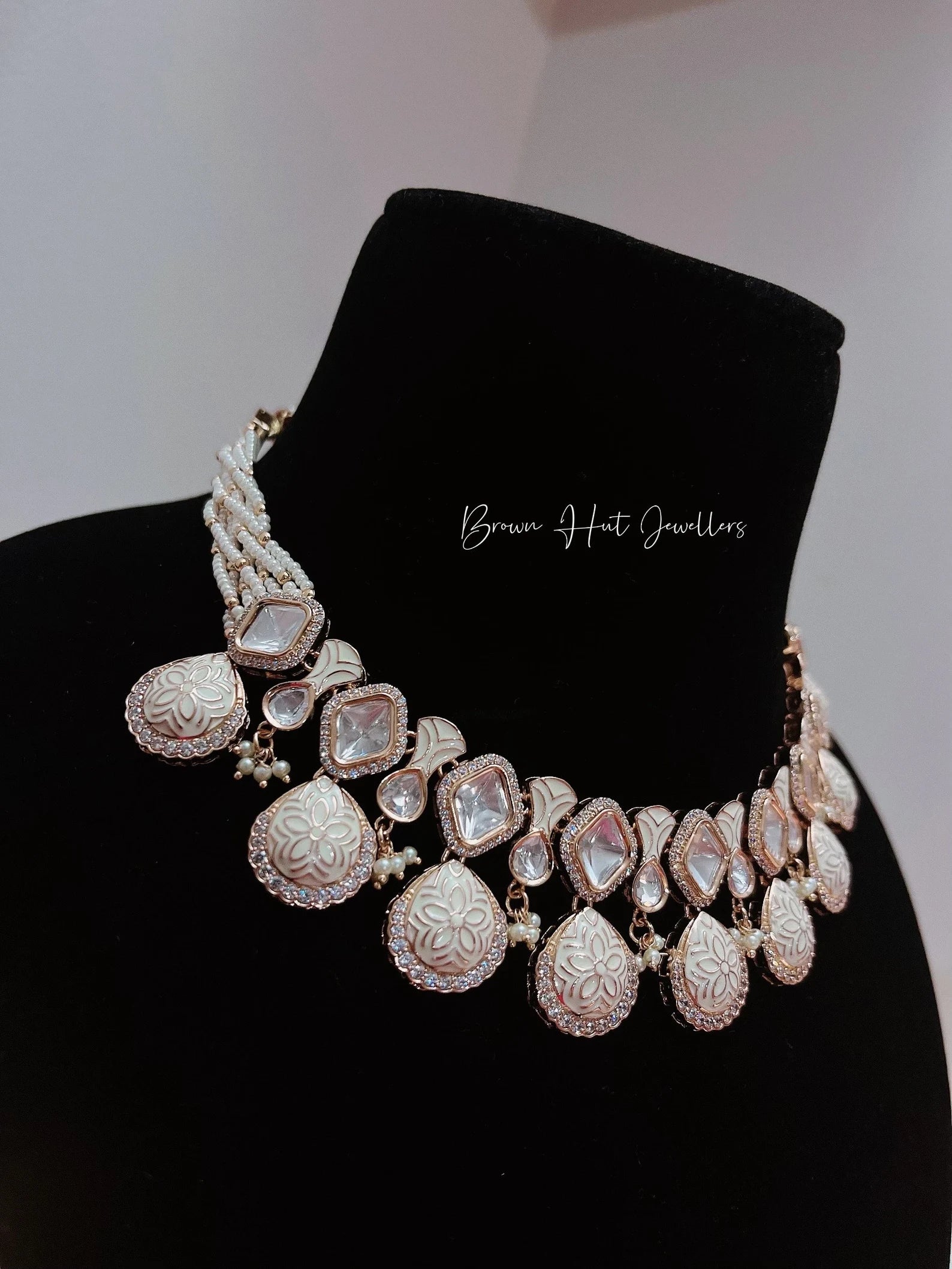 Meenakari Cream Necklace, Earrings & Tikka Set | Indian Jewelry | South Asian Jewelry | Tikka | Earings | Danglers | White Necklace Set