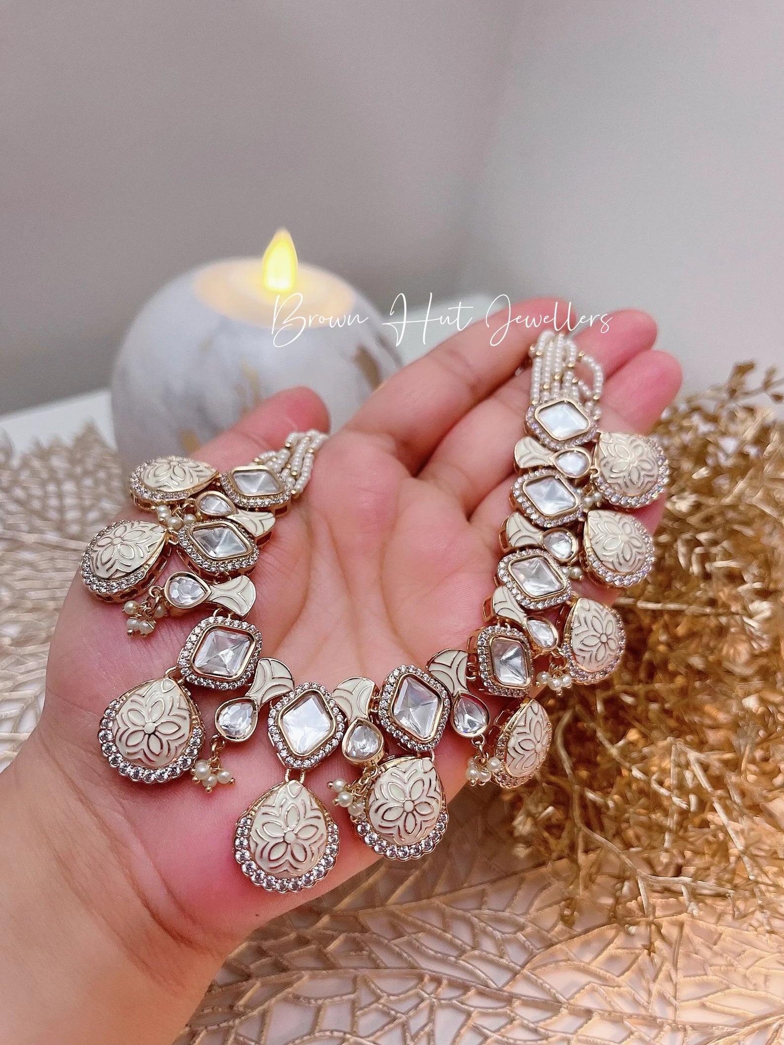 Meenakari Cream Necklace, Earrings & Tikka Set | Indian Jewelry | South Asian Jewelry | Tikka | Earings | Danglers | White Necklace Set