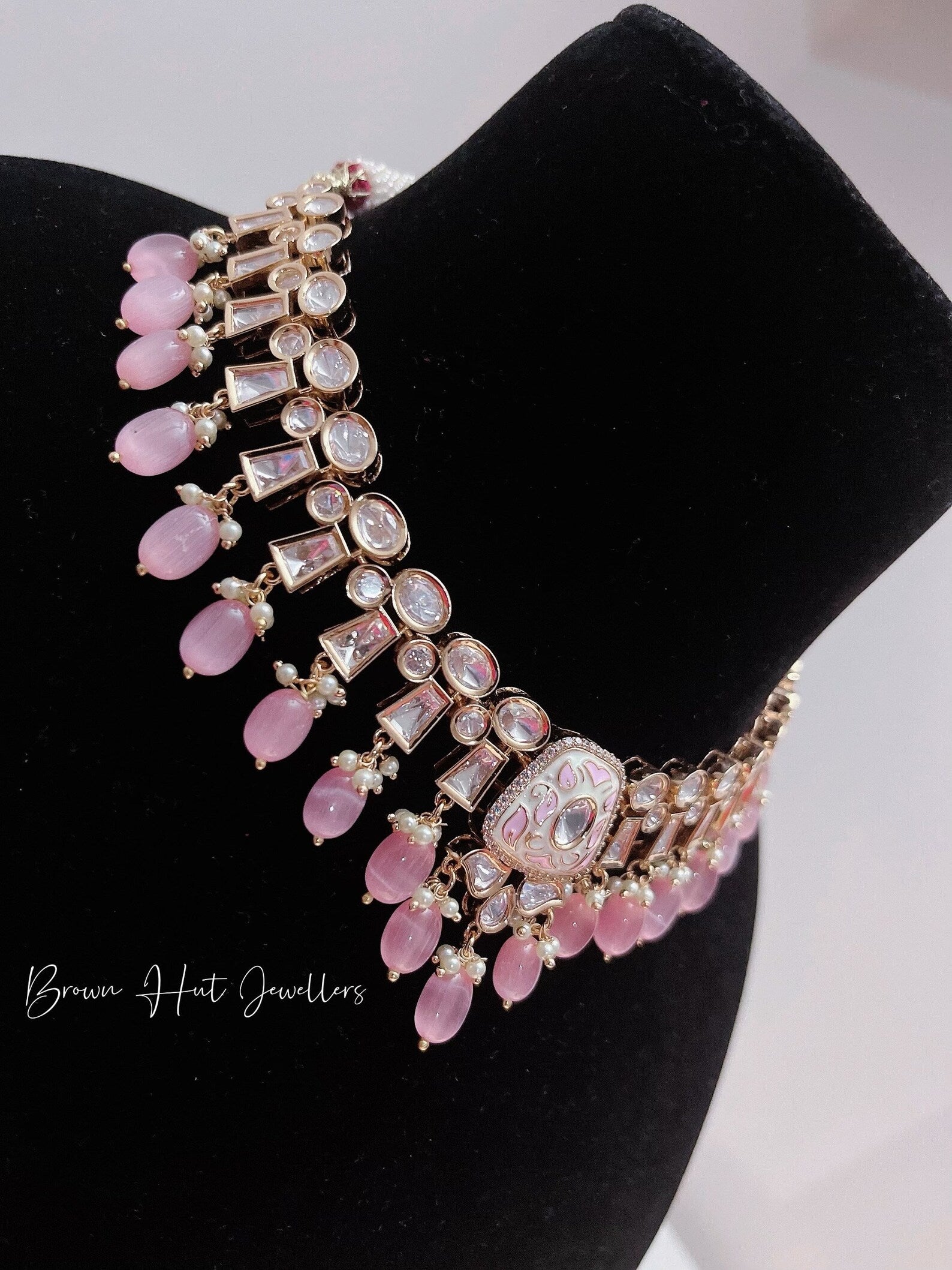 Pink Necklace & Earrings Set | Indian Jewelry | South Asian Jewelry | Earrings | Danglers | Meenakari Baby Pink Necklace