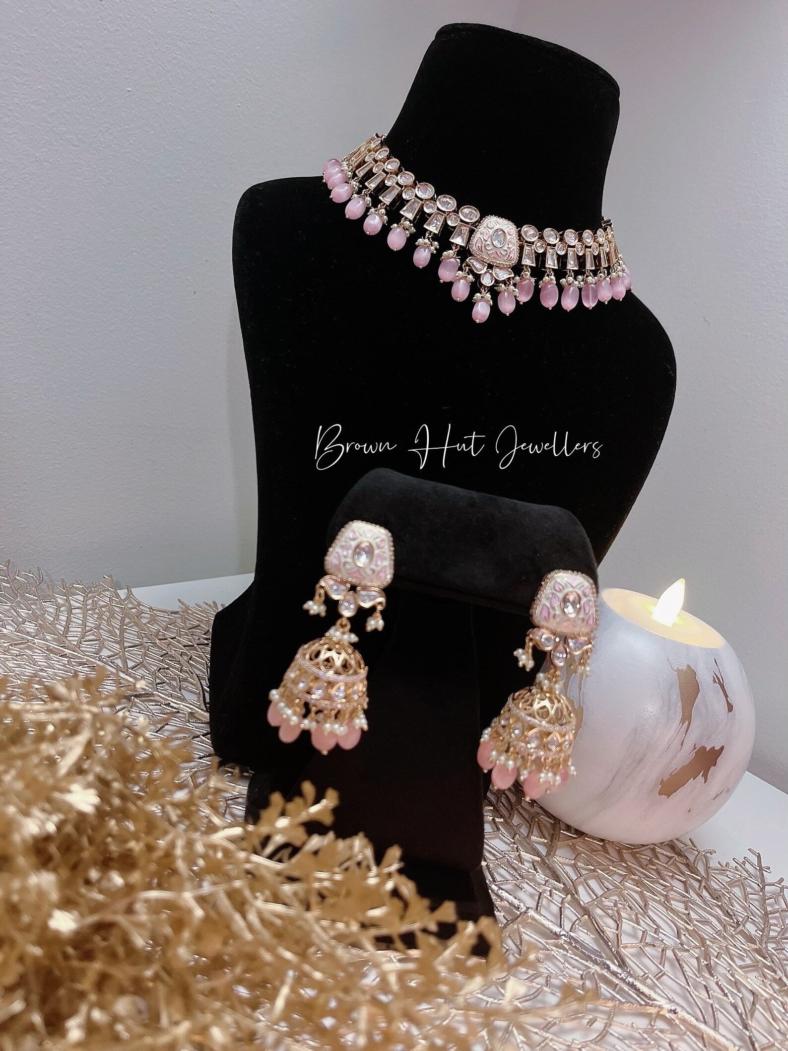 Pink Necklace & Earrings Set | Indian Jewelry | South Asian Jewelry | Earrings | Danglers | Meenakari Baby Pink Necklace