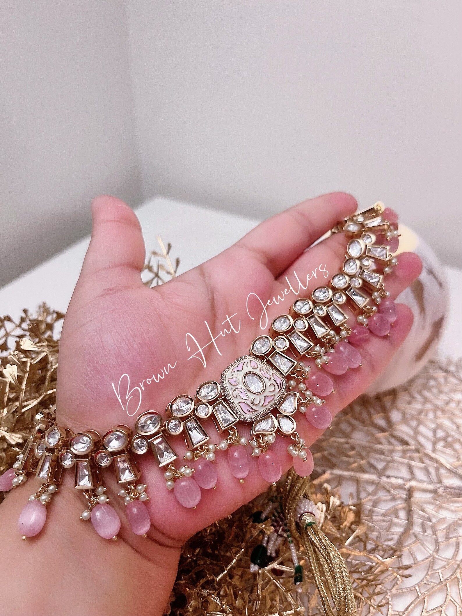 Pink Necklace & Earrings Set | Indian Jewelry | South Asian Jewelry | Earrings | Danglers | Meenakari Baby Pink Necklace