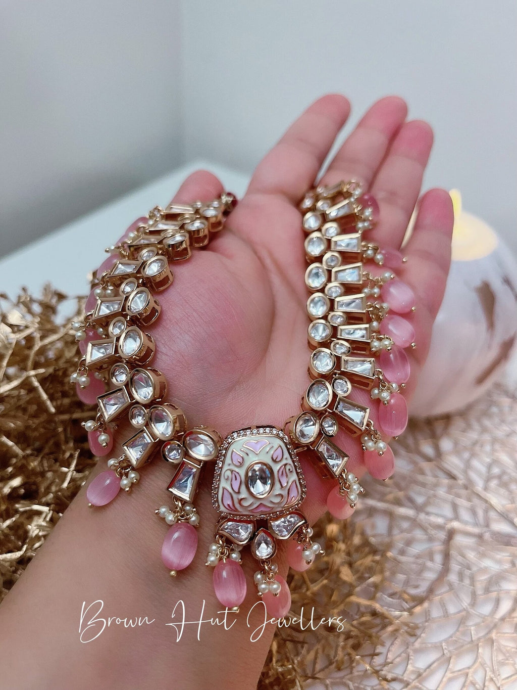 Pink Necklace & Earrings Set | Indian Jewelry | South Asian Jewelry | Earrings | Danglers | Meenakari Baby Pink Necklace