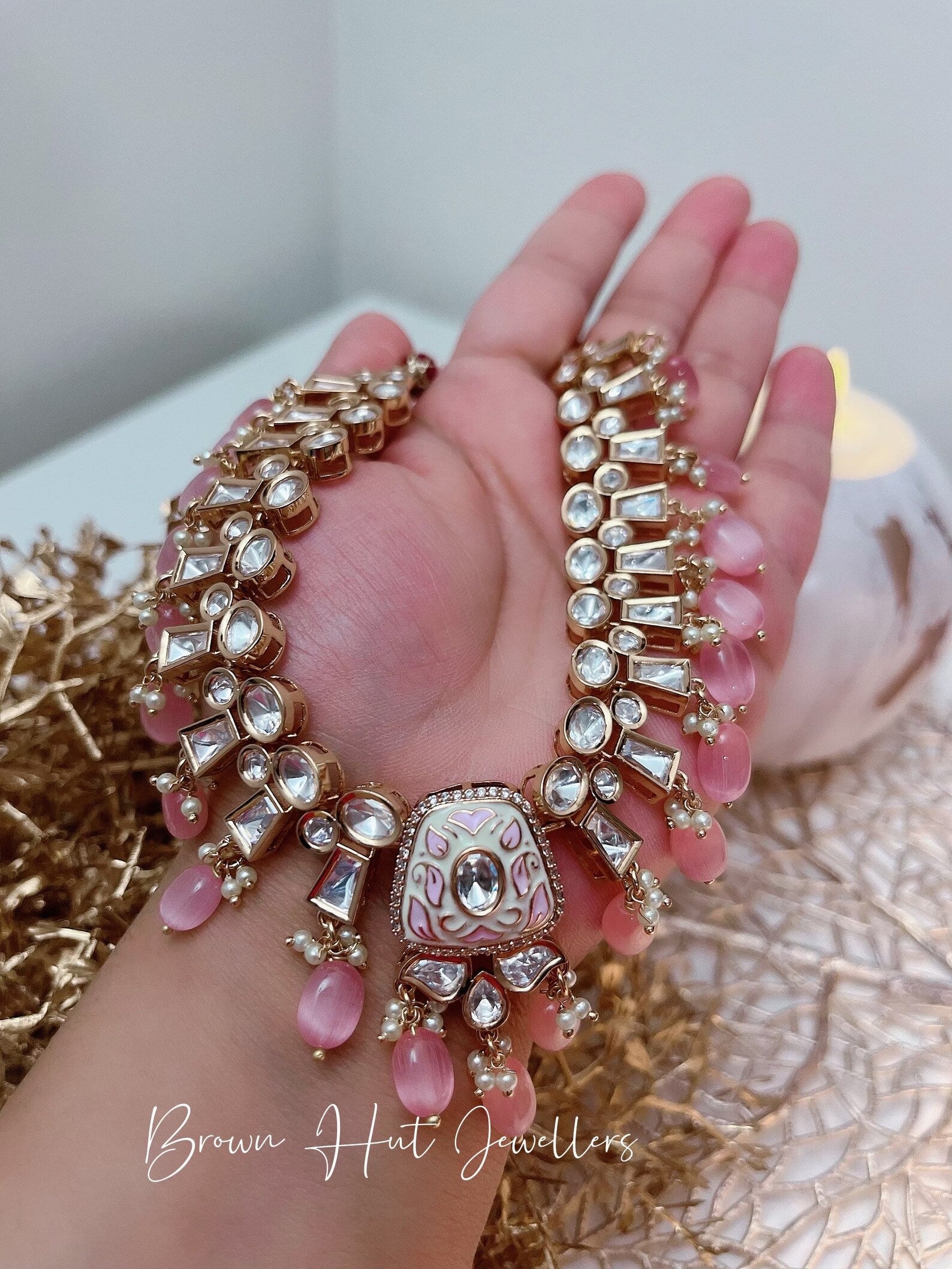 Pink Necklace & Earrings Set | Indian Jewelry | South Asian Jewelry | Earrings | Danglers | Meenakari Baby Pink Necklace