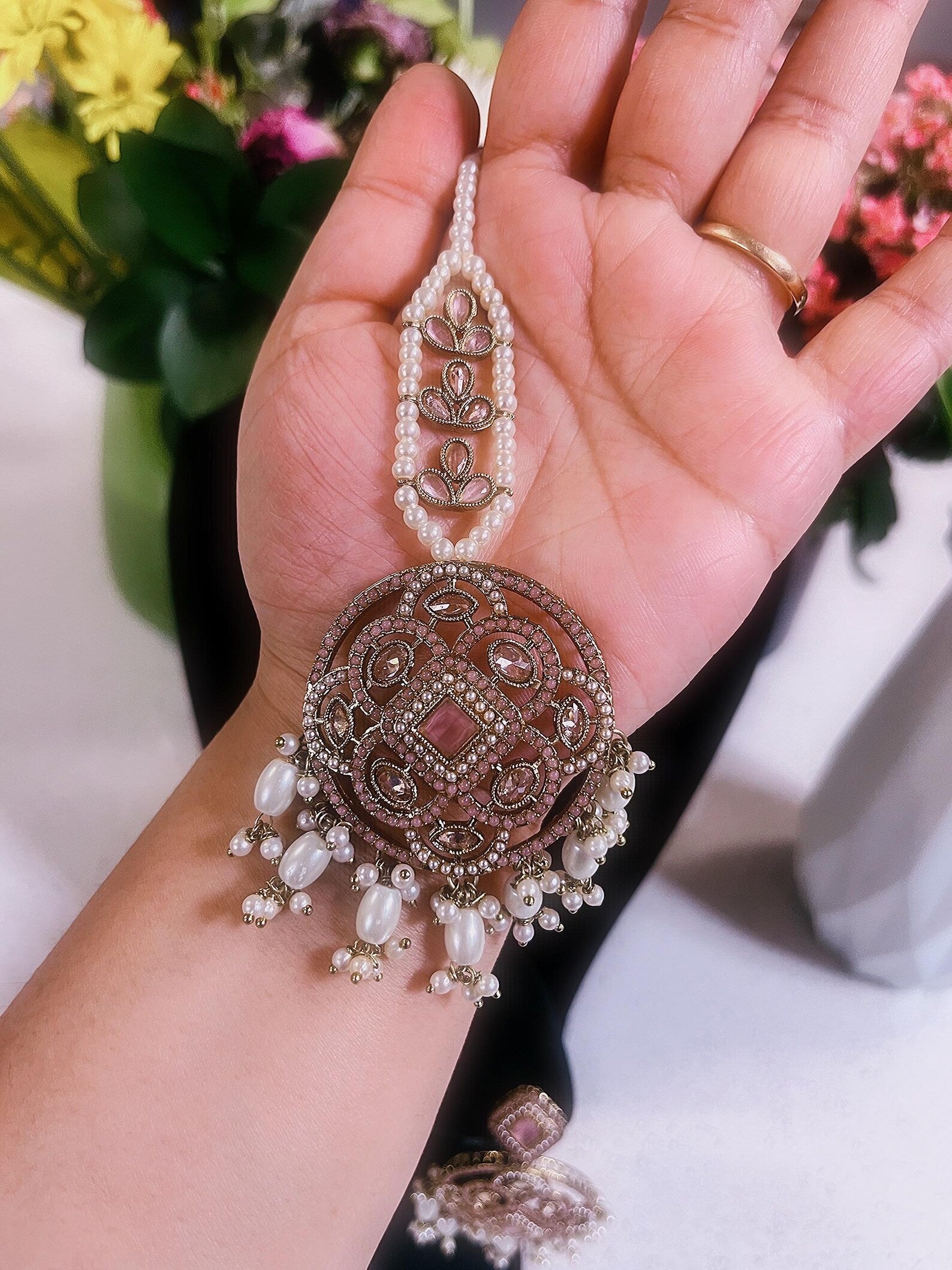 Baby Pink Choker Necklace, Earrings & Tikka Set | Lightweight Indian Jewelry | South Asian Jewelry | Pink Partywear Earrings | Pink Necklace