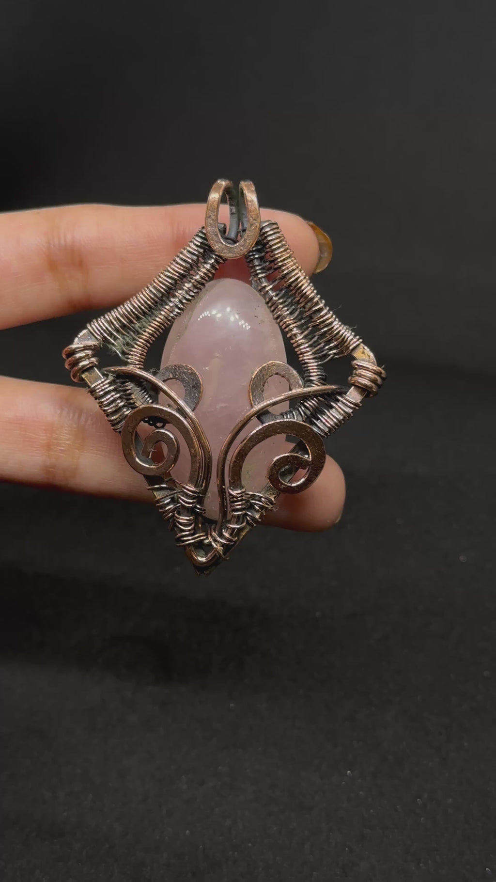 Light-Coded Stone of Love Handmade Rose Quartz Copper Pendant