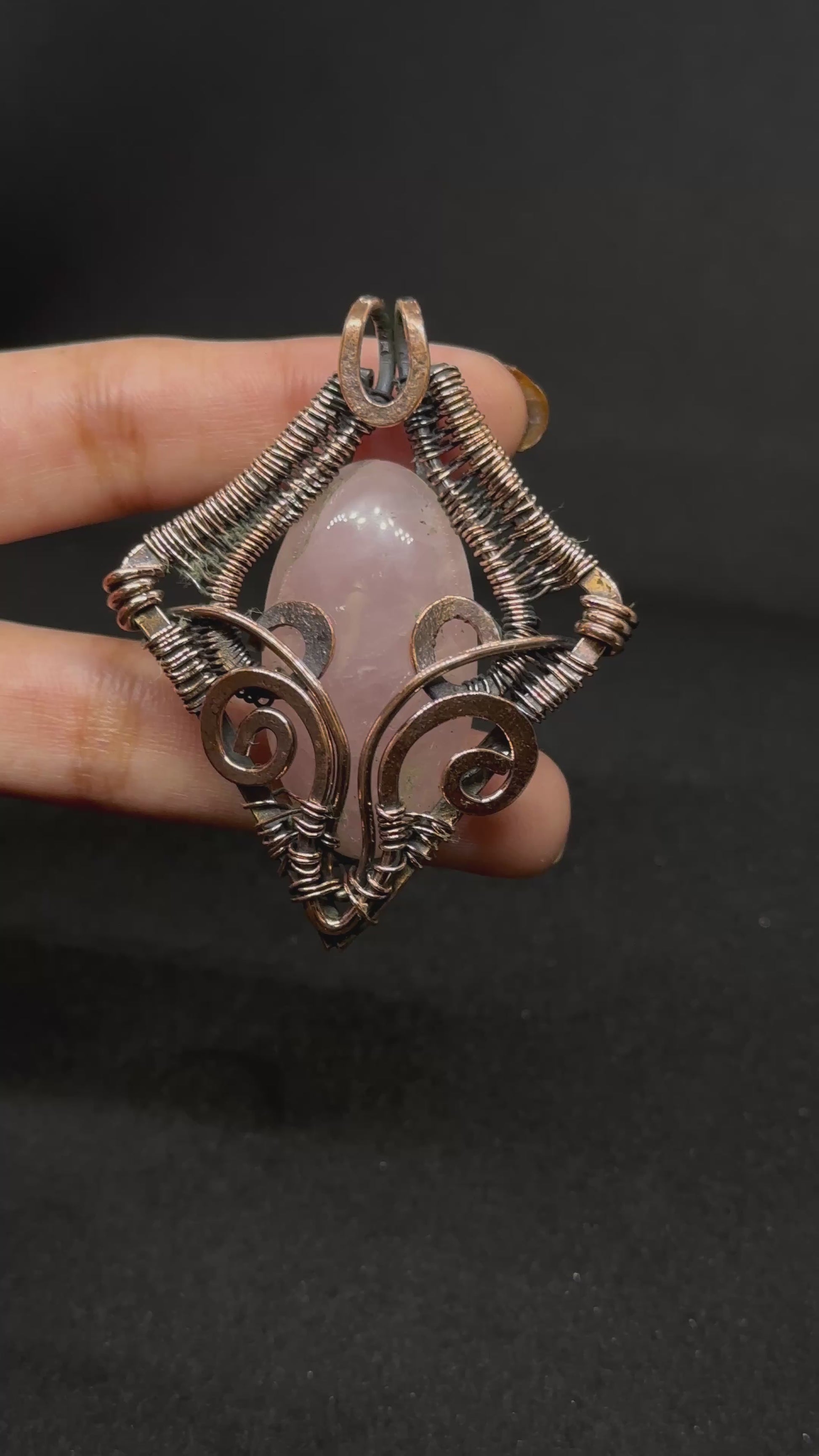 Light-Coded Stone of Love Handmade Rose Quartz Copper Pendant