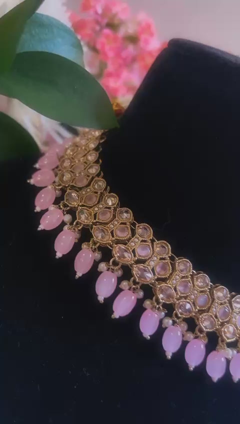Pink Necklace & Earrings Set | Indian Jewelry | South Asian Jewelry | Earrings | Danglers | Meenakari Baby Pink Necklace
